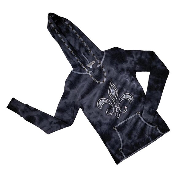Fleur de Lis Girl's Camouflage Gray Thermal Hoodie - Picture 1 of 5